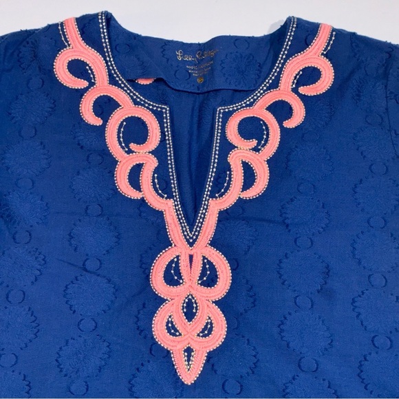 Lilly Pulitzer Cotton Amelia Island Tunic Top Large Navy Coral Gold Resort - Picture 8 of 11